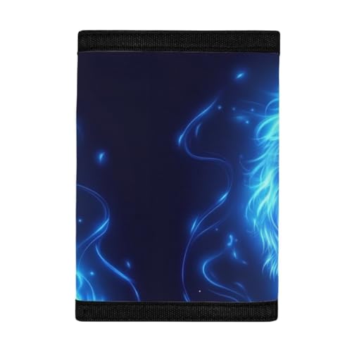 Dolyues Wolf Trifold Wallets Blue Kid Money Organizer for Teens Boys Outdoor Wallet with Magic Sticker Polyester Birthday Gift for Children3