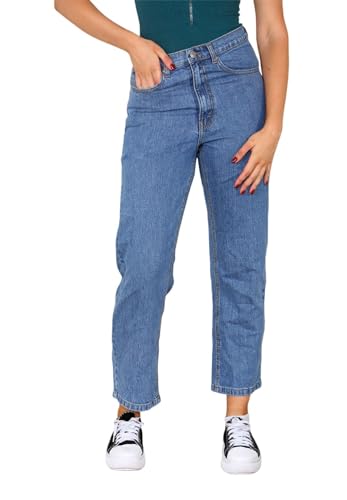 MYT Womens Ribcage Ankle Jeans Ladies Straight Leg High Waisted Denim Pants Mid Blue 14