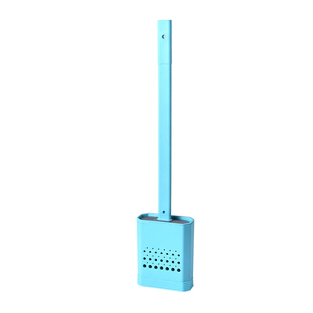 2 Piezas Limpiador Profundo a Prueba de Fugas de Agua con Base de Silicona WC Cabeza Plana Cepillo de cerdas Suaves Flexibles Juego de Soporte de Secado rápido (Azul)