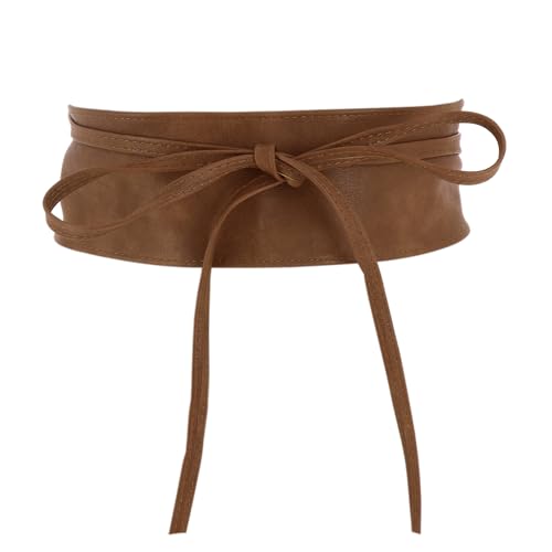 FASHIONGEN   Cinturón de Mujer Obi Ancha de Cuero sintética, para Vestido, MICA   Marrón Claro, L XL