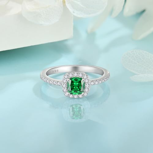 Promise Ring for Women 925 Sterling Silver Princess Cut Halo Birthstone Ring for Her Brides Wife Size 5-104