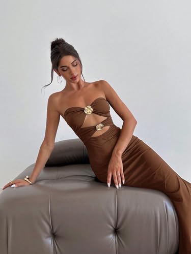 Image of SKAYS Women's Summer Dress Strapless Tube Top Cut Out Bodycon Maxi Dress Backless Going Out Casual Elegant Party Dresses