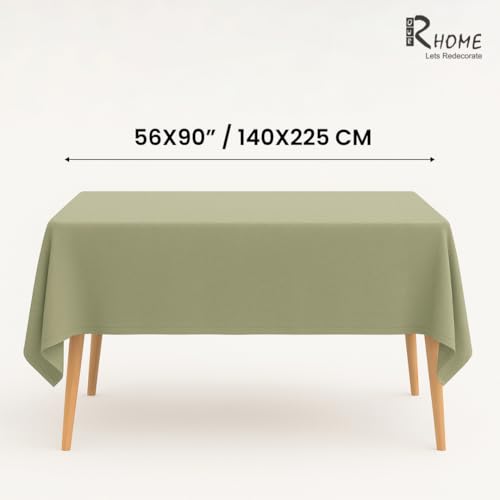 Image of R home 100% Cotton Solid Table Cover | 200 GSM Thick Fabric, Anti-Skid | Machine Washable & Reusable | Ideal for Dining Table & Centre Table, Easy Maintenance (Olive Green, 56 x 90 Inch)