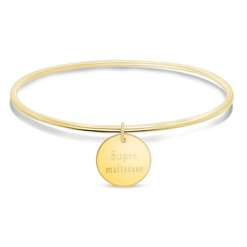 Bracelet jonc personnalisé médaille 15 mm gravée plaqué or pour anniversaire femme