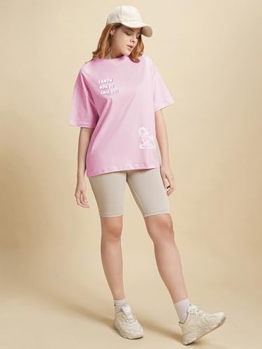 Image of Bewakoof X Garfield Garfield Women's 100% Cotton Graphic Print Oversized Fit Half Sleeve V-Neck T-Shirt | Casual wear | Streetwear | Oversized Tshirt for Woman Cotton| Baggy