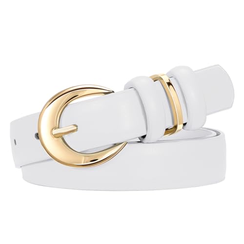 SUOSDEY Women Leather Belt for Jeans Pants Fashion Ladies Skinny Dress Waist Belt with Gold Buckle,0.9