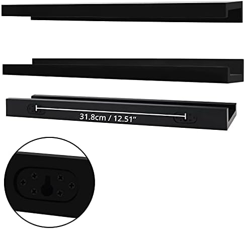 BELLE VOUS Black Floating Shelves (2 Pack) - Wooden Wall Mounted Shelves - Decorative Picture Ledge Shelf for Living Room, Bedroom, Kitchen, Bathroom & Office - Ideal for Storage & Display
