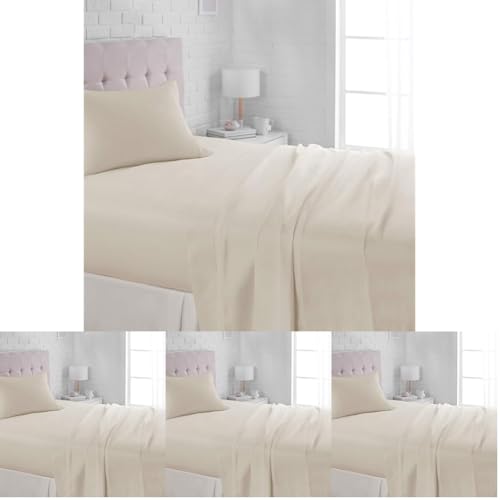 Image of Amazon Basics Lightweight Super Soft Easy Care Wrinkle Free Microfiber 3 Piece Bed Sheet Set with 14-Inch Deep Pockets,Twin,Beige,Solid,Kids,Men & Women Bedding,(Pack of 4)