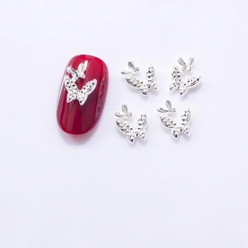 qbodp 50 Pcs Nail Decoration Fashion Nail Decoration Double Butterfly Decoration for Nail, Nail Supplies Nail Art Decoration Accessories,Silver