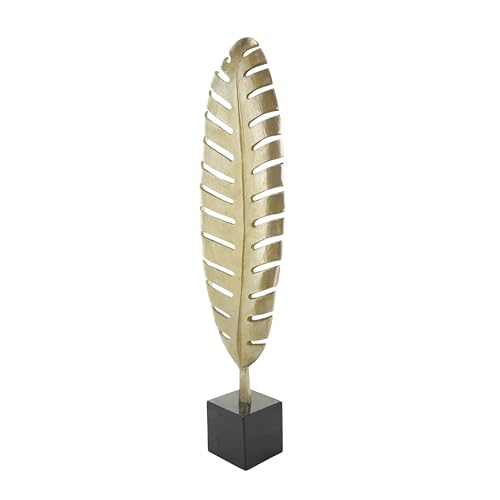 Escultura Decorativa de Hoja de Metal Dorado con Base de Mármol Negro miniatura 7