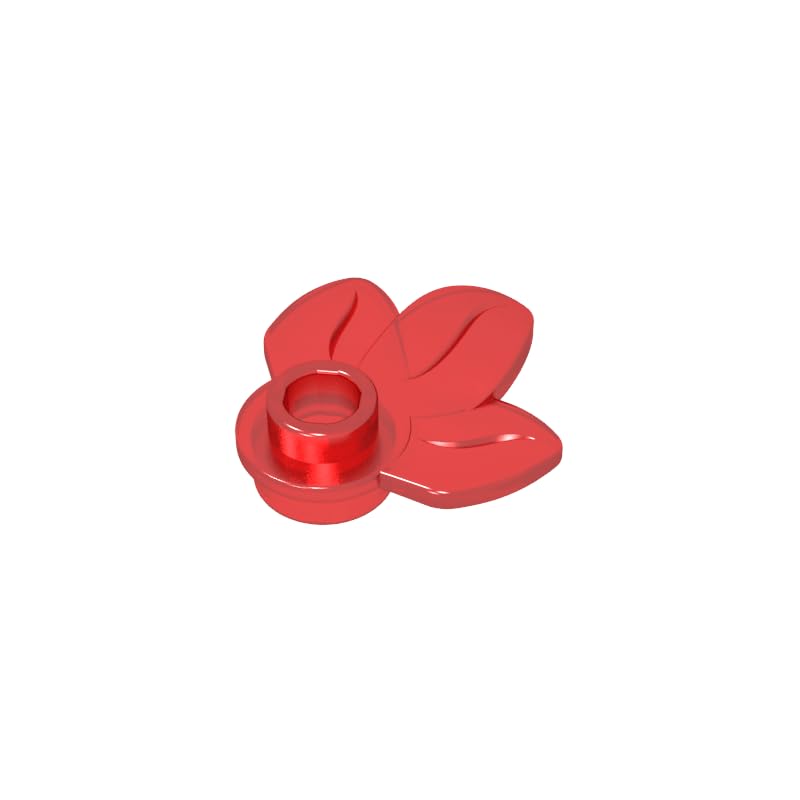 32607 Ornaments Plant, Plate 1x1 Round with 3 Leaves 50 Pieces GDS-1576 Compatible with Lego Building Blocks Color:Trans Red