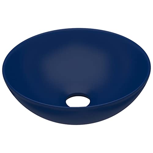 vidaXL Lavabo de Salle de Bain Rond Vasque à Poser de Toilette Lave-mains de Cuisine Salle Cosmétique Maison Intérieur Céramique Bleu Foncé