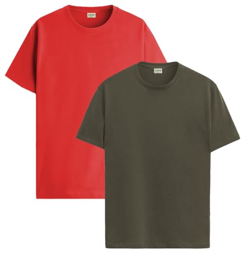 Image of ADRO Men's Cotton Regular Fit Combo Plain Solid T-Shirt Pack of 2