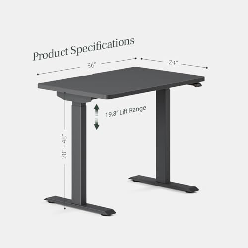 Image of Branch Duo Standing Desk, Adjustable Standing Desk with 20 inch Range | OLED Control Panel, Frameless Design and Compact Size Suitable for Many Spaces, 36 Inches, Charcoal Base, Charcoal Top