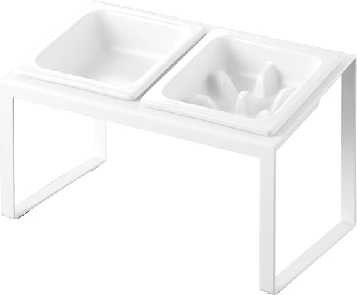 山崎実業(Yamazaki) 早食い防止 ペットフードボウル スタンドセット 斜めハイタイプ ホワイト 本体：W29×D15.5×H17.6cm タワー tower 食べやすい ペット用 食器台 10241