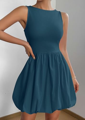 Image of PRETTYGARDEN Summer Dresses for Women 2026 Casual Mini Short Cocktail Dress Sleeveless Tank Crew Neck Bubble Sundress Pockets