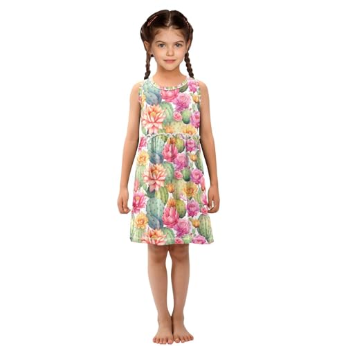 ALAZA Blossom Cactus Plant Girls Toddler Casual Dress for Summer Sleeveless Dresses Sundress 2-8 Years4