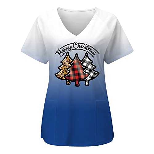 Womens Christmas Print Short Sleeve Pocket Caring T Shirt Top Sweater Night Shirt (Blue, Xxl) #TOP28