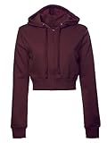 MixMatchy Women's Solid Casual Basic Long Sleeve Fleece Zip Up Crop Hoodie Jacket Dark Burgundy S