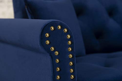 elvet Fabric Sectional Sofa Set Corner Couch with Chaise Lounge Living Room Furniture (Navy Blue) - Thumbnail 3