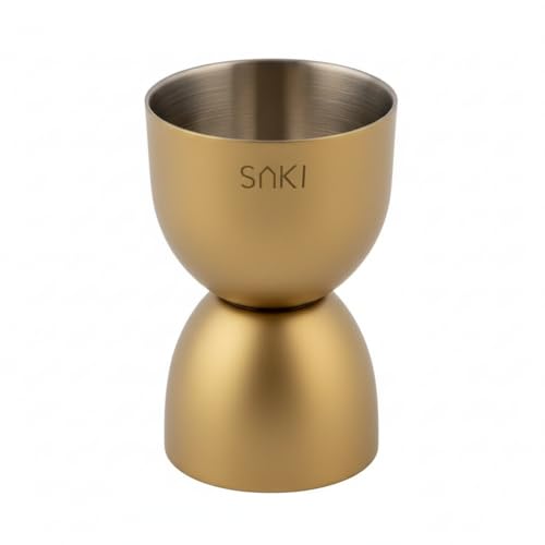 Image of SAKI Peg Measurer Jigger 30 & 60 ml | Cocktail Jigger, Shot Glass, Drink Measuring Bar Tool Double Side (Gold PVD Coated)|Stainless Steel
