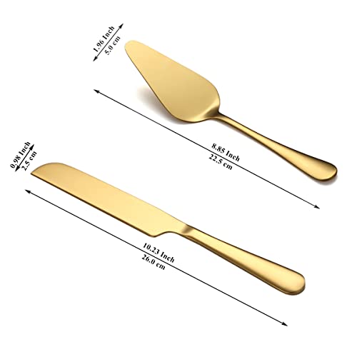 Kyraton Wedding Cake Knife and Server Set, Gold Titanium Plating Stainless Steel Cake Cutting Set For Wedding Include Cake Cutter And Cake Server Perfect For Wedding, Birthday, Dishwasher Safe