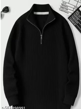 Image of Men's Solid Zipper Hooded Sweatshirt | Ribbed Hem, Lined Hood, Side Pockets, Durable Zip