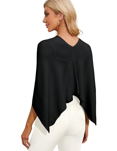 PULI Women Capri Poncho Sweater Slimming Fit Cropped Versatile Shawl Soft Knit Wraps Cowl Neck Short Tops3