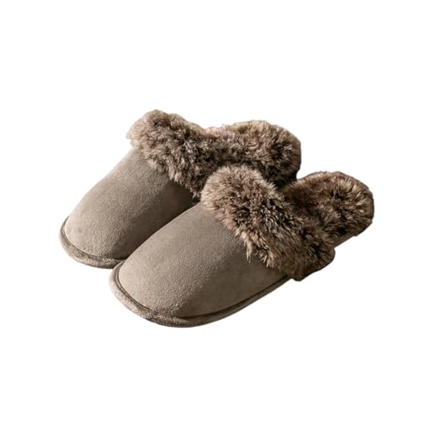 Women's and Men's Artificial Fluffy Slippers, Couple Plush Memory Foam Slippers, Ladies Warm Slip on Slippers with Faux Fur Lining, Winter Non-Slip Indoor House Shoes