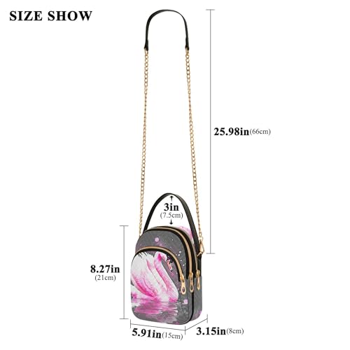 Women Shoulder Handbag Colorful Chain Strap Wallet Phone Purse Quilted Zipper Crossbody Bowler Bag Watercolor Pink Swan Gray3