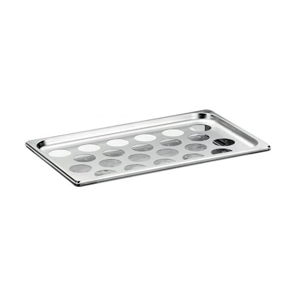 Pintinox Vassoio Refrigerato Porta Yogurt, 22 Fori da 5,5 cm, 54,7x34,2 cm, con Gel Pack e Bacinella in Policarbonato Linea Caleido