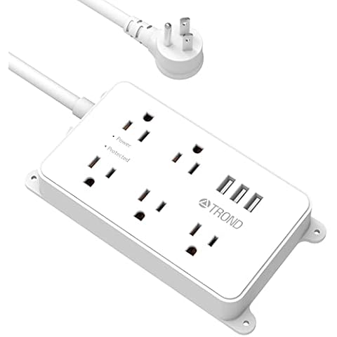 Power Strip Surge Protector, ETL Listed, TROND Flat Plug Outlet Extender with 5 Widely-Spaced Outlets and 3 USB Ports, 1300J, Wall Mountable 5ft Cord, for Computer Garage Kitchen Behind TV, White Cover