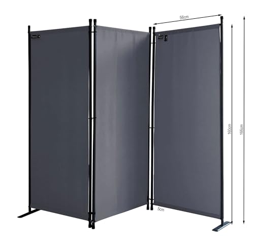 QUICK STAR Paravent 3 Teilig 170 x 165 cm Schwarz - Garten & Balkon Sichtschutz Stellwand Innen & Außen - Raumteiler Trennwand Faltbar Blickdicht & Wetterfest