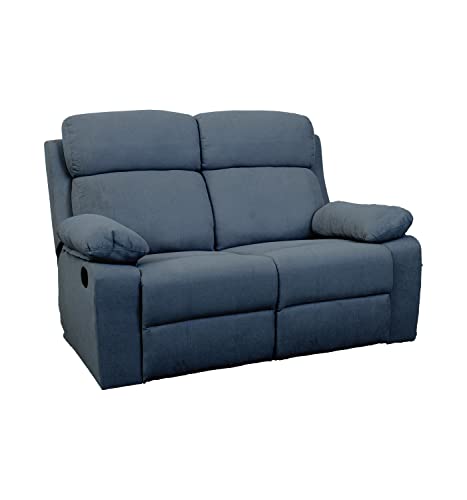 Arredo Stock Divano a 2 posti in tessuto grigio/blu con recliner