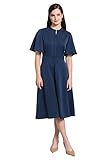 Maggy London Women's Stand Collar Bell Sleeve MIDI Dress, Navy, 2