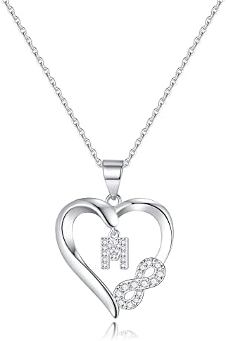 Infinity Heart Necklaces for Women Teen Girls, Sterling Silver Heart Initial M Letter Pendant Necklace for Womens Jewelry Mother Day Valentines Christmas Gifts for Mom Wife Girlfriend Birthday Gifts