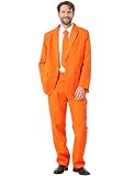 Boveco Mens Suit Solid Color Leisure Suit Costume for Halloween Prom Party 3 Piece Outfit with Jacket Pants Tie M Orange