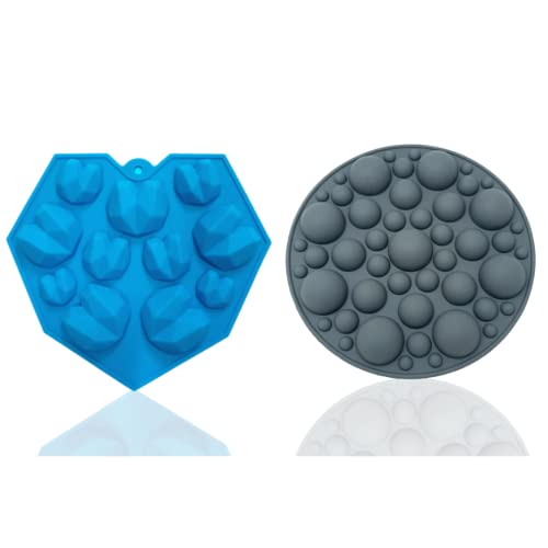 HUSAINI MART Combo of 3D Small Diamond Heart and Bubble Shape garnishing Silicone Mold/Mould for Chocolate, Jelly, Ice Cube Cake, Gummy Decoration Kitchen Baking Accessory (Random Color)