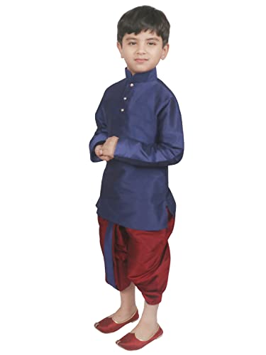 Image of SG YUVRAJ Boy's Raw Silk Kurta Dhoti Set