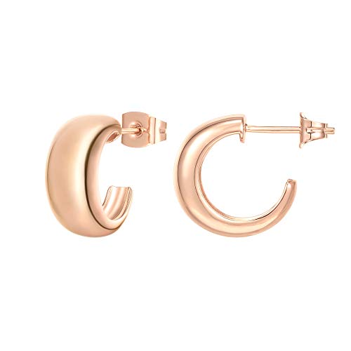PAVOI 14K Gold Plated Sterling Silver Post Thick Huggie Earrings - Small Round Hoop Earrings in Rose Gold