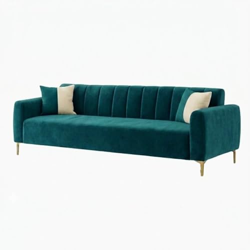 Image of Habibi Rich Velvet Suede 3 Seater Sofa Set | Spacious Soft Touch Comfort Seating | Modern Sofa for Living Room (Greenish Teal)