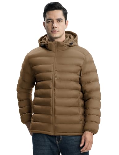 Image of TBMPOY Men's Lightweight Puffer Jackets Detachable Hood Water-Resistant Casual Winter Coat Hooded Insulated for Travel Ski