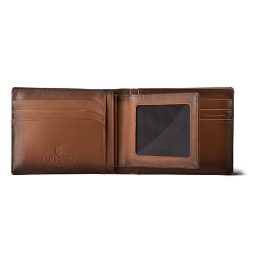 Image of LAPIS BARD Unisex Leather Ducorium Bi Fold Evening Wallet with Additional Sleeve Cognac, Brown