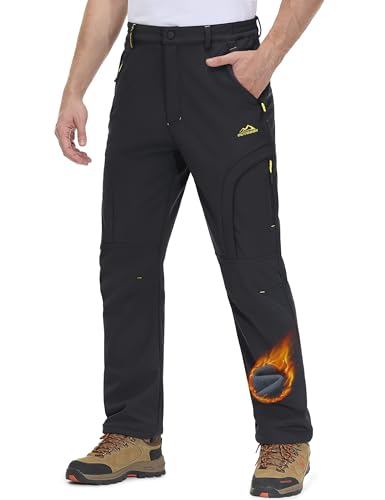 MAGCOMSEN Snowboard Pants Cold Winter Warm Fleece Lined Waterproof Pants Men Ski Walking Casual 5 Zipper Pockets Black, 32
