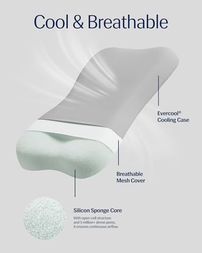 REST® Evercool® Cooling Pillow, Instant Cool-to-Touch Shell Fabric & Breathable Silicone Sponge Core for All-Night Temperature Regulation & Ergonomic Support, High, Light Gray