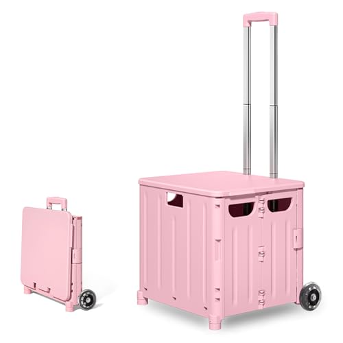 Carro de la compra plegable de 45 litros con tapa, carrito utilitario portátil con ruedas y asa telescópica, caja gris para almacenamiento y viajes, capacidad de 30 kg