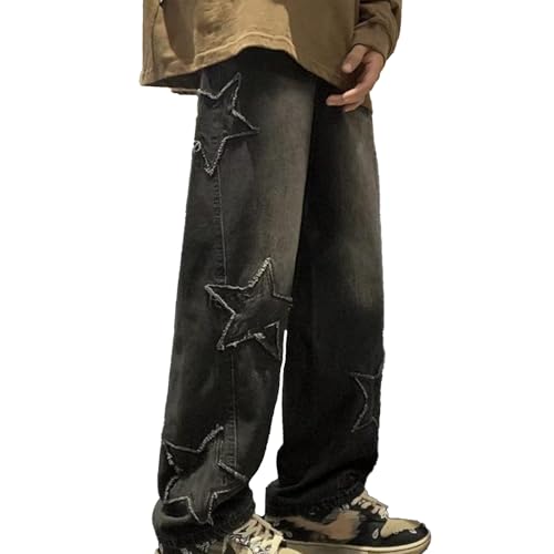 Star Graphics Jeans for Men and Women Y2K Casual Baggy Jeans with Star Design Streetwear Pants
