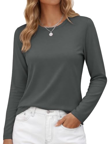 Image of YUCOLEN Long Sleeve Shirts for Women Cotton Crew Neck Casual Tops Fall