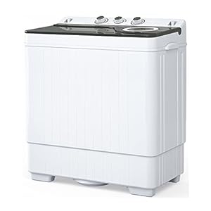 ROVSUN 26lbs Compact Twin Tub Portable Washing Machine, Mini Washer(18lbs) & Spiner(8lbs) / Built-in Drain Pump/Semi-Automatic for Camping, Apartments, Dorms & RV’s (Grey)
