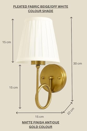 Image of Imperial Grace Vintage Gold Wall Lamp | Classic Cream Fabric Platted Shade | Wall Lamp with Metal Frame | Decorative Lighting Fixture for Living Room, Bedroom (ALD-159-WL)